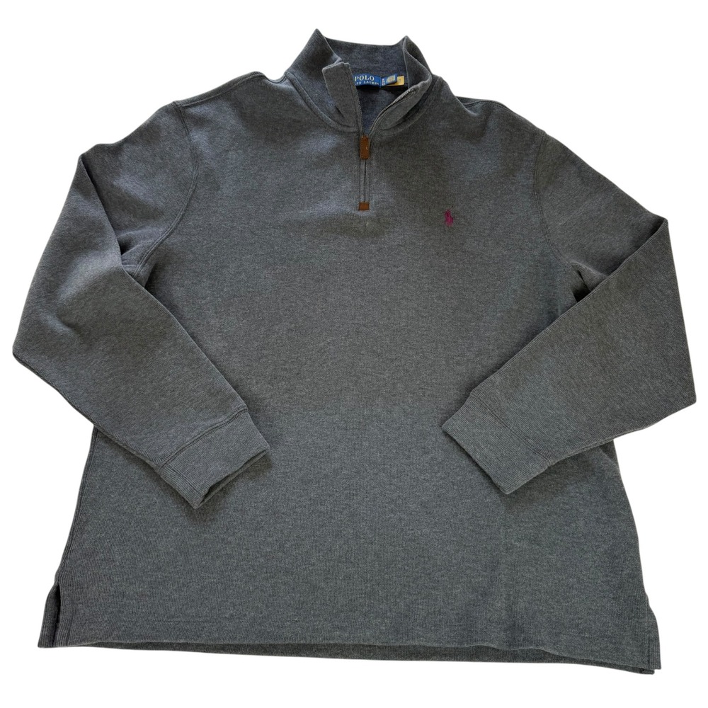 Polo Ralph Lauren Mens XL Grey 100% Cotton Quarter Zip Pullover Sweater Pony